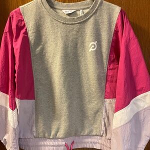 PELOTON Colorblock Pink Athletic Chic Mix Pullover size L  Shirt Top Long Sleeve